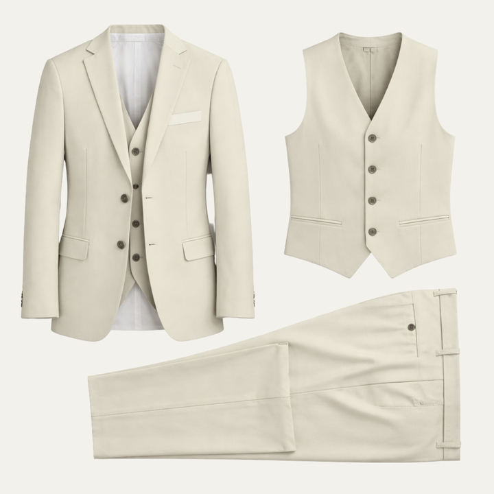 Herren Slim Fit Dreiteiler mit Klassischem Revers und Strukturierten Schultern