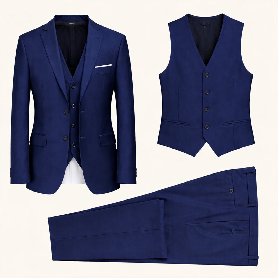Herren Slim Fit Dreiteiler mit Klassischem Revers und Strukturierten Schultern