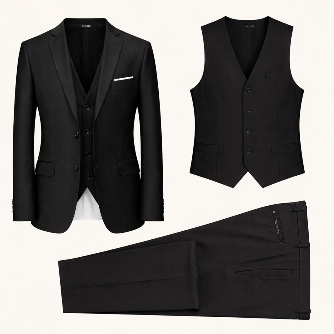 Herren Slim Fit Dreiteiler mit Klassischem Revers und Strukturierten Schultern