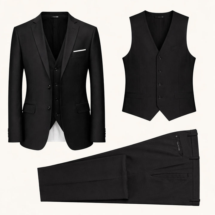 Herren Slim Fit Dreiteiler mit Klassischem Revers und Strukturierten Schultern