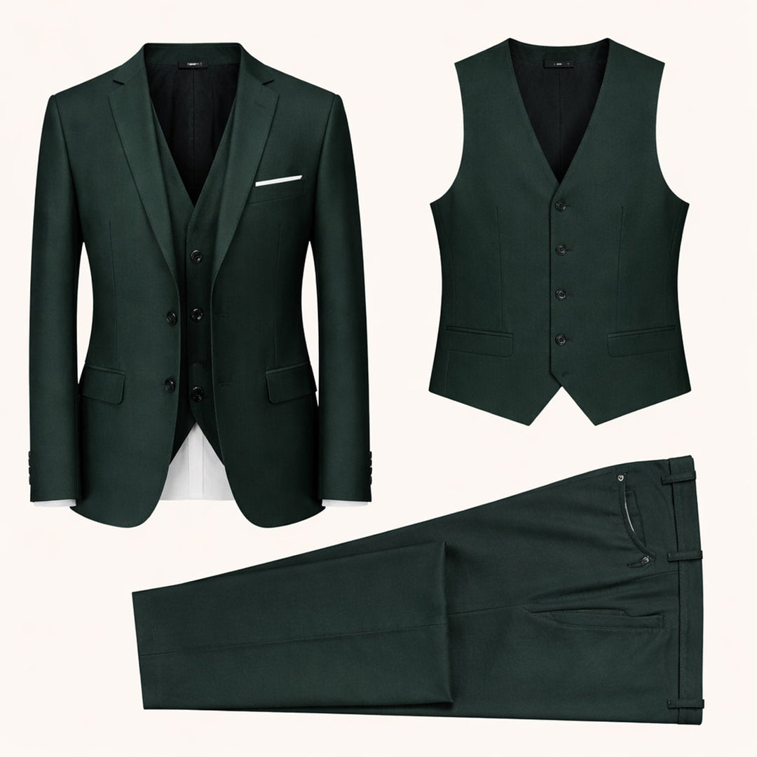 Herren Slim Fit Dreiteiler mit Klassischem Revers und Strukturierten Schultern