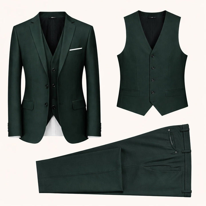 Herren Slim Fit Dreiteiler mit Klassischem Revers und Strukturierten Schultern