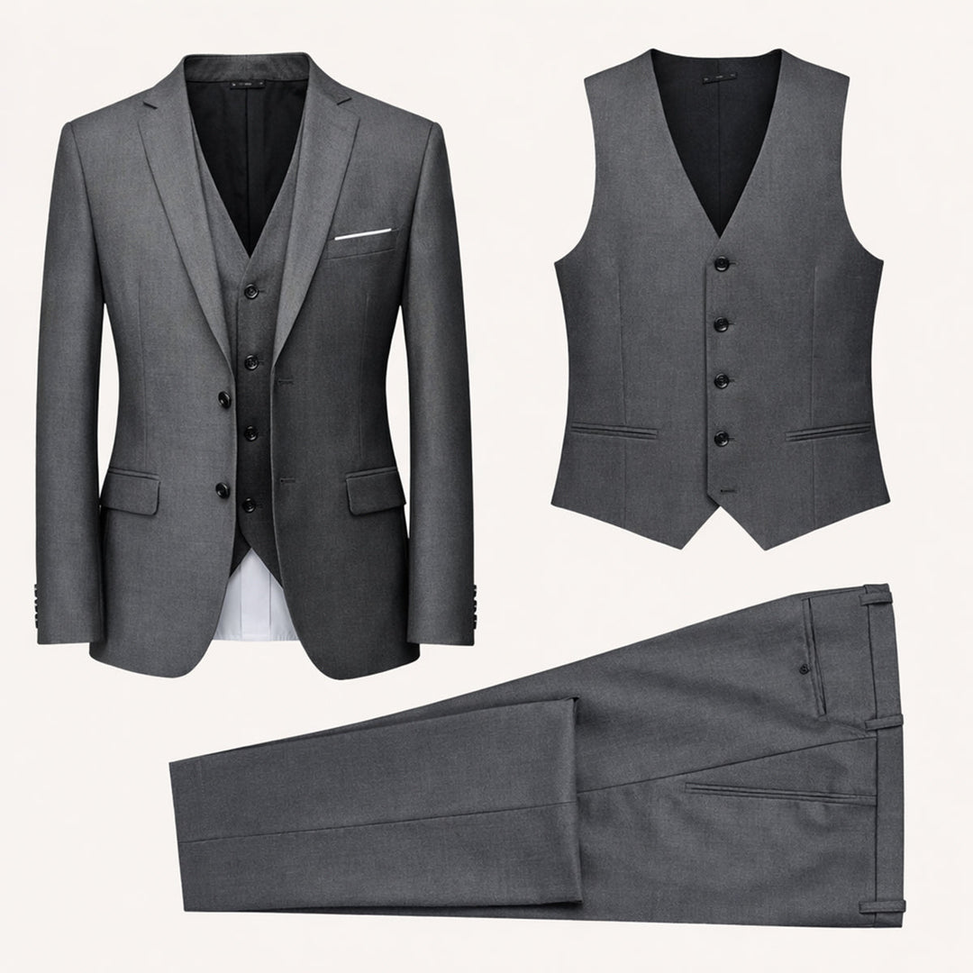 Herren Slim Fit Dreiteiler mit Klassischem Revers und Strukturierten Schultern