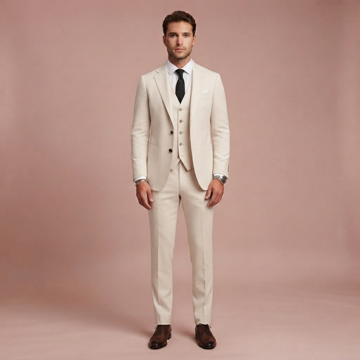 Herren Slim Fit Dreiteiler mit Klassischem Revers und Strukturierten Schultern