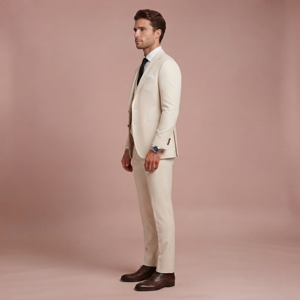Herren Slim Fit Dreiteiler mit Klassischem Revers und Strukturierten Schultern