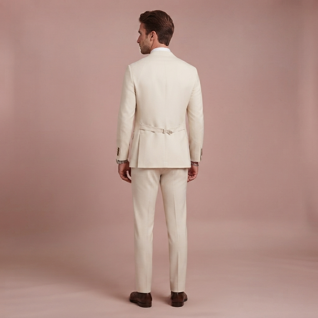 Herren Slim Fit Dreiteiler mit Klassischem Revers und Strukturierten Schultern