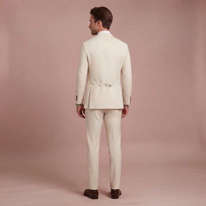 Herren Slim Fit Dreiteiler mit Klassischem Revers und Strukturierten Schultern