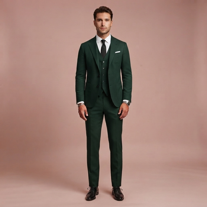 Herren Slim Fit Dreiteiler mit Klassischem Revers und Strukturierten Schultern