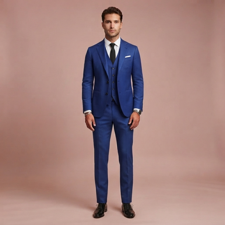 Herren Slim Fit Dreiteiler mit Klassischem Revers und Strukturierten Schultern