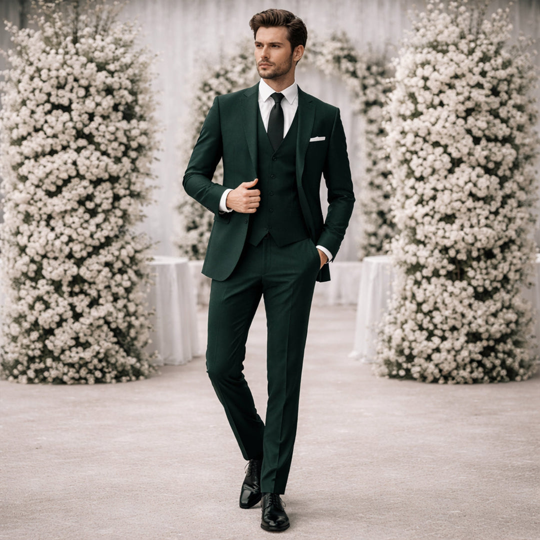 Herren Slim Fit Dreiteiler mit Klassischem Revers und Strukturierten Schultern
