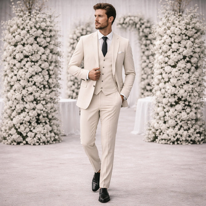 Herren Slim Fit Dreiteiler mit Klassischem Revers und Strukturierten Schultern