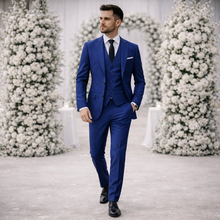 Herren Slim Fit Dreiteiler mit Klassischem Revers und Strukturierten Schultern